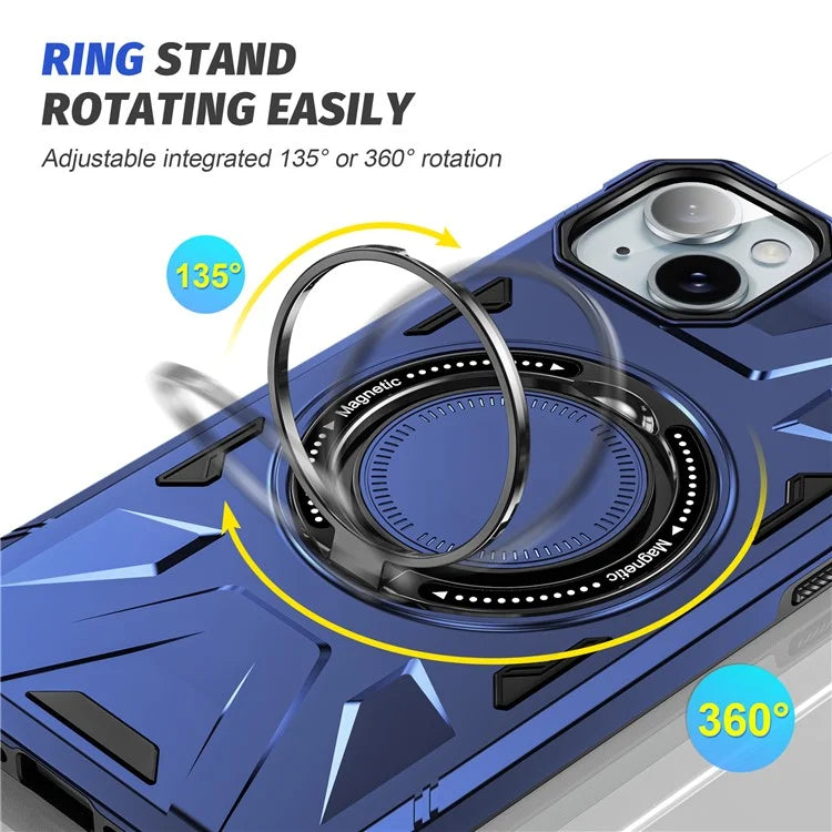 For iPhone 13 / 14 6.1 inch Magnetic Phone Case TPU+PC Kickstand Protective Cover
