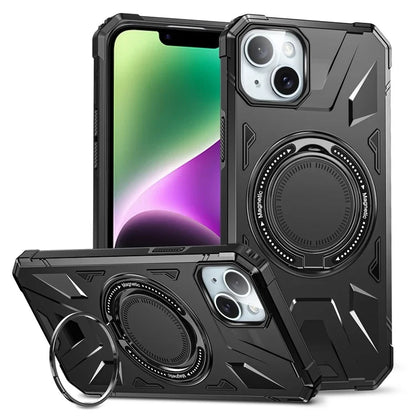 For iPhone 13 / 14 6.1 inch Magnetic Phone Case TPU+PC Kickstand Protective Cover