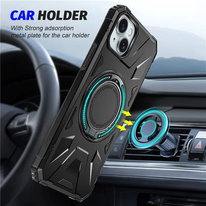 For iPhone 13 / 14 6.1 inch Magnetic Phone Case TPU+PC Kickstand Protective Cover