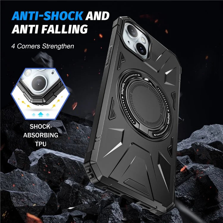 For iPhone 13 / 14 6.1 inch Magnetic Phone Case TPU+PC Kickstand Protective Cover