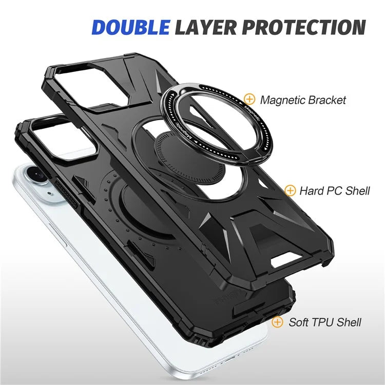 For iPhone 13 / 14 6.1 inch Magnetic Phone Case TPU+PC Kickstand Protective Cover