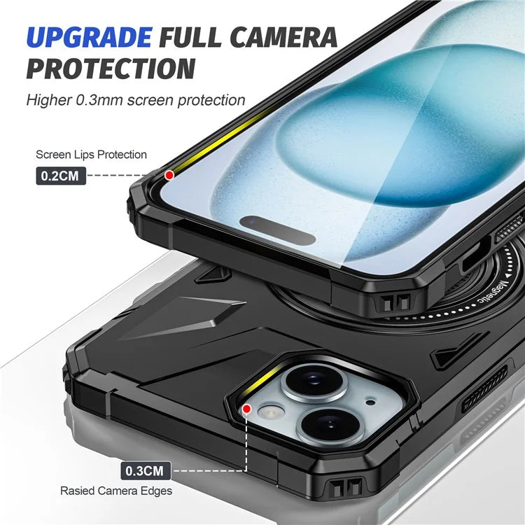 For iPhone 13 / 14 6.1 inch Magnetic Phone Case TPU+PC Kickstand Protective Cover