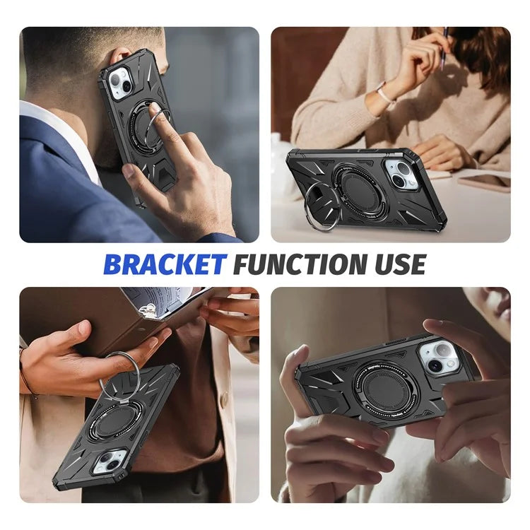 For iPhone 13 / 14 6.1 inch Magnetic Phone Case TPU+PC Kickstand Protective Cover