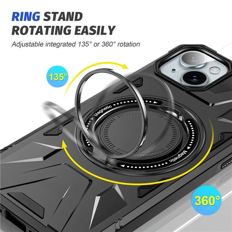 For iPhone 13 / 14 6.1 inch Magnetic Phone Case TPU+PC Kickstand Protective Cover
