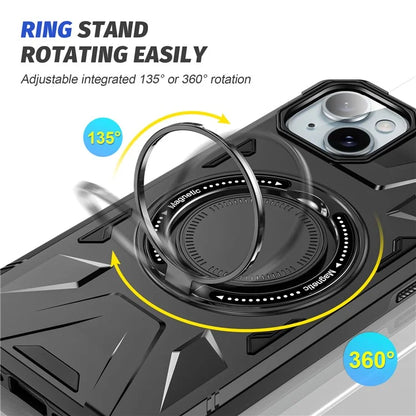 For iPhone 13 / 14 6.1 inch Magnetic Phone Case TPU+PC Kickstand Protective Cover