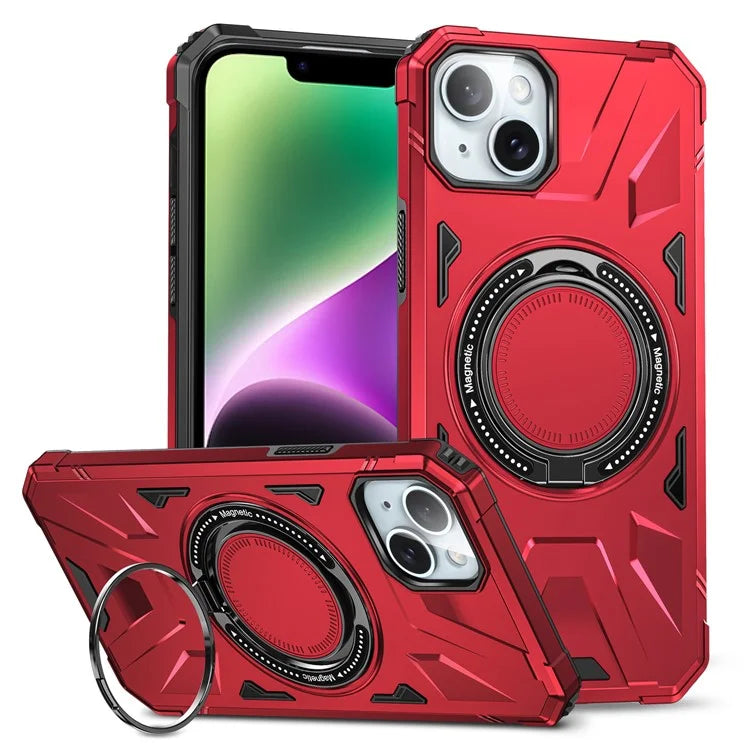 For iPhone 13 / 14 6.1 inch Magnetic Phone Case TPU+PC Kickstand Protective Cover