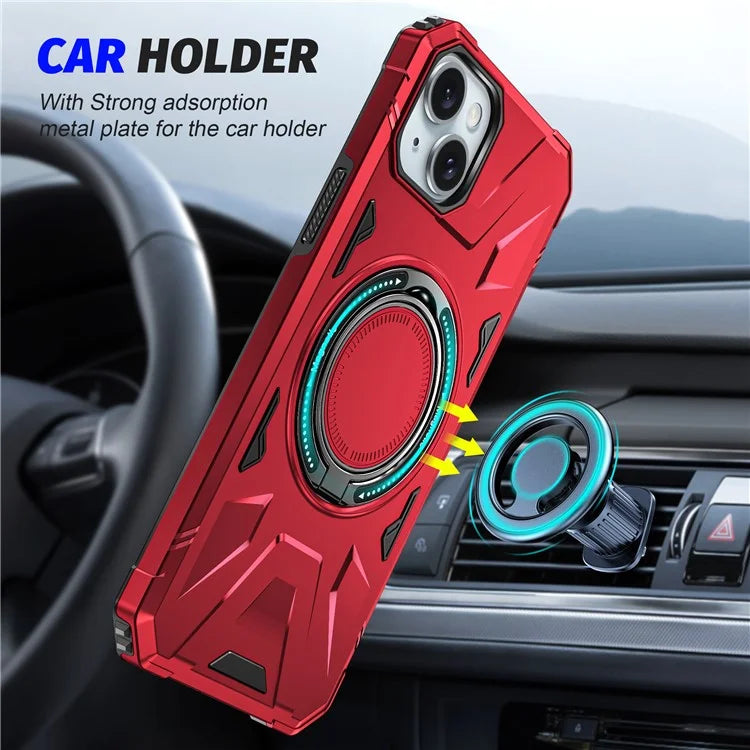 For iPhone 13 / 14 6.1 inch Magnetic Phone Case TPU+PC Kickstand Protective Cover