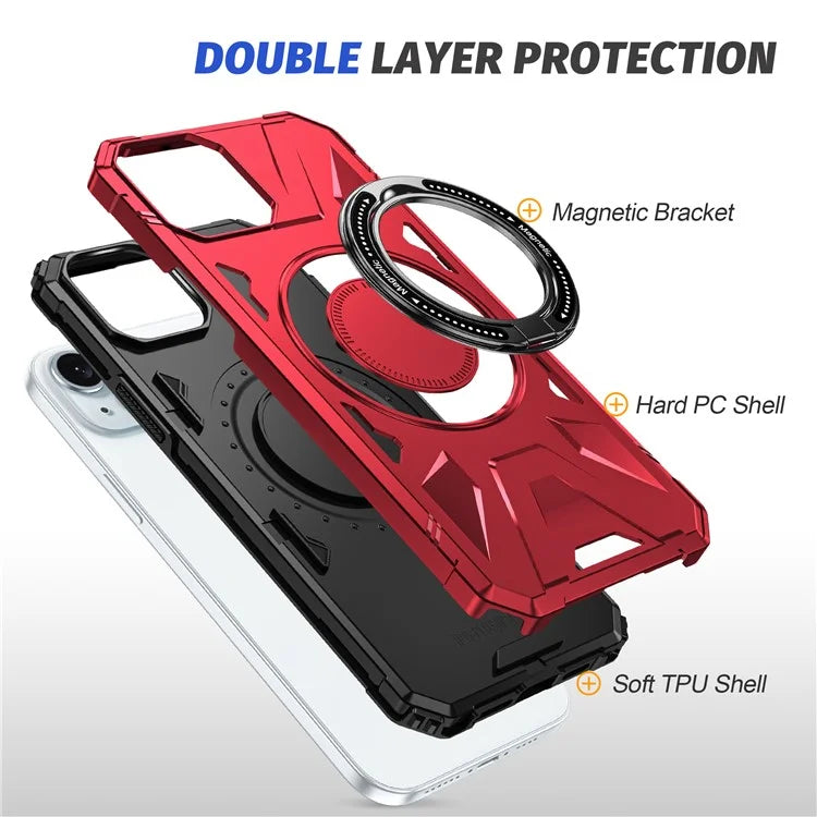For iPhone 13 / 14 6.1 inch Magnetic Phone Case TPU+PC Kickstand Protective Cover