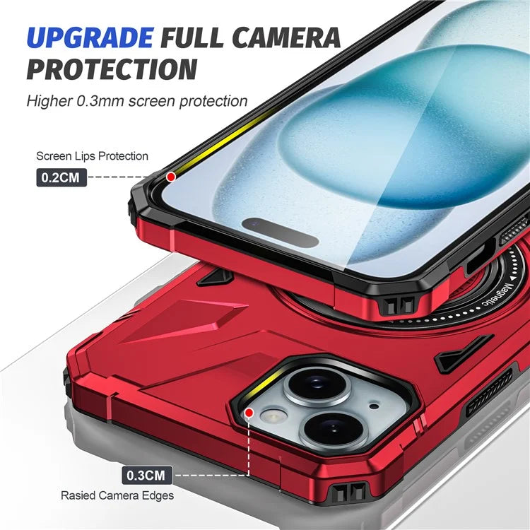 For iPhone 13 / 14 6.1 inch Magnetic Phone Case TPU+PC Kickstand Protective Cover