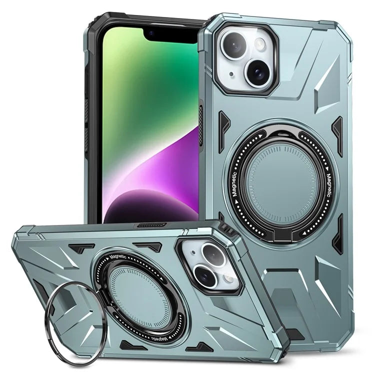 For iPhone 13 / 14 6.1 inch Magnetic Phone Case TPU+PC Kickstand Protective Cover