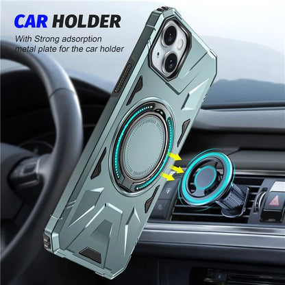 For iPhone 13 / 14 6.1 inch Magnetic Phone Case TPU+PC Kickstand Protective Cover