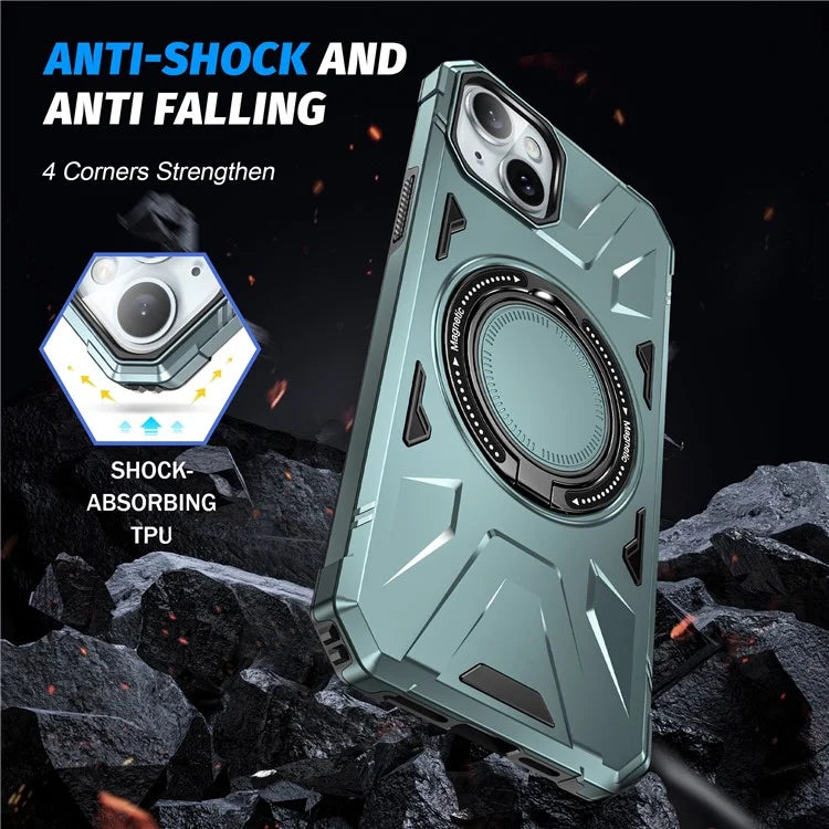 For iPhone 13 / 14 6.1 inch Magnetic Phone Case TPU+PC Kickstand Protective Cover
