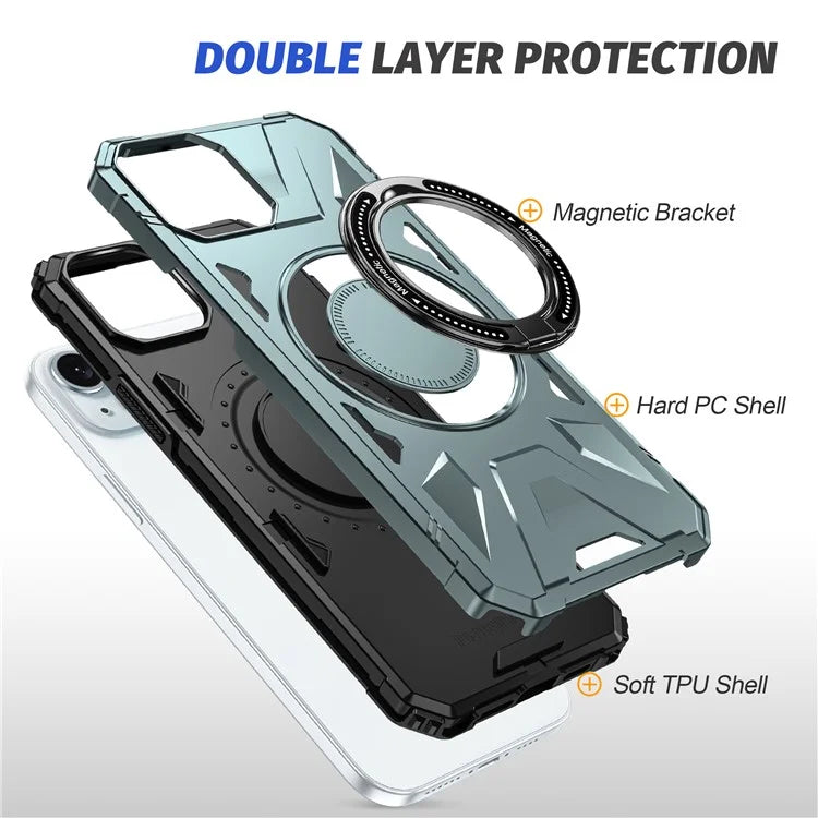 For iPhone 13 / 14 6.1 inch Magnetic Phone Case TPU+PC Kickstand Protective Cover