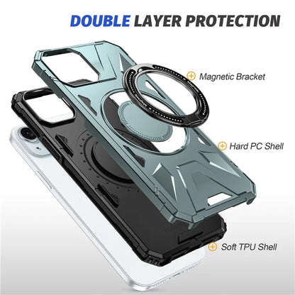 For iPhone 13 / 14 6.1 inch Magnetic Phone Case TPU+PC Kickstand Protective Cover