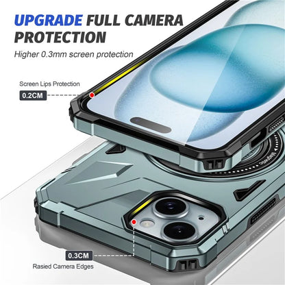 For iPhone 13 / 14 6.1 inch Magnetic Phone Case TPU+PC Kickstand Protective Cover