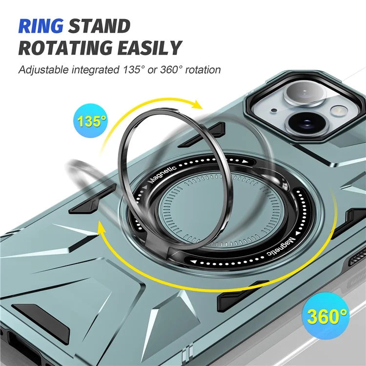 For iPhone 13 / 14 6.1 inch Magnetic Phone Case TPU+PC Kickstand Protective Cover
