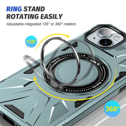 For iPhone 13 / 14 6.1 inch Magnetic Phone Case TPU+PC Kickstand Protective Cover