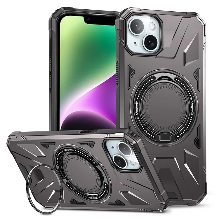 For iPhone 13 / 14 6.1 inch Magnetic Phone Case TPU+PC Kickstand Protective Cover