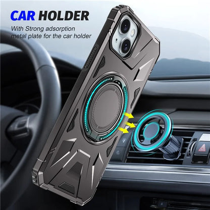 For iPhone 13 / 14 6.1 inch Magnetic Phone Case TPU+PC Kickstand Protective Cover