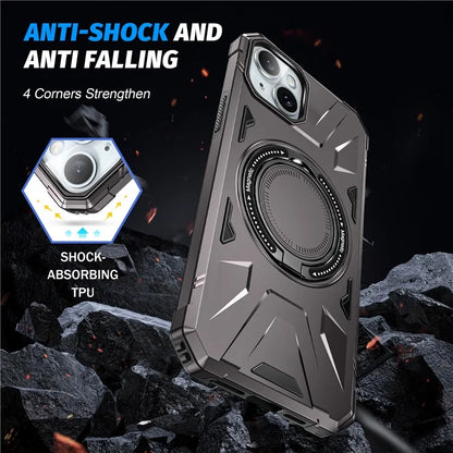 For iPhone 13 / 14 6.1 inch Magnetic Phone Case TPU+PC Kickstand Protective Cover