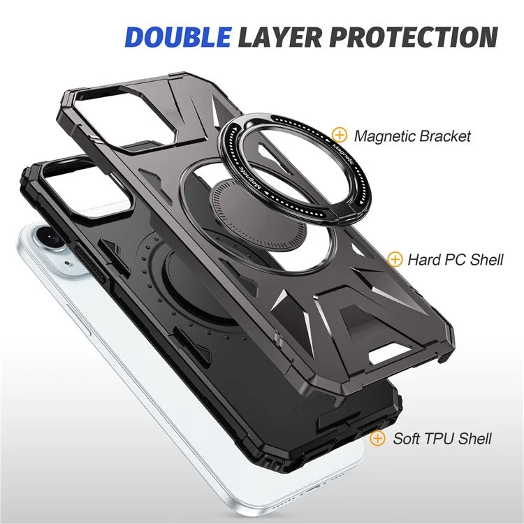 For iPhone 13 / 14 6.1 inch Magnetic Phone Case TPU+PC Kickstand Protective Cover