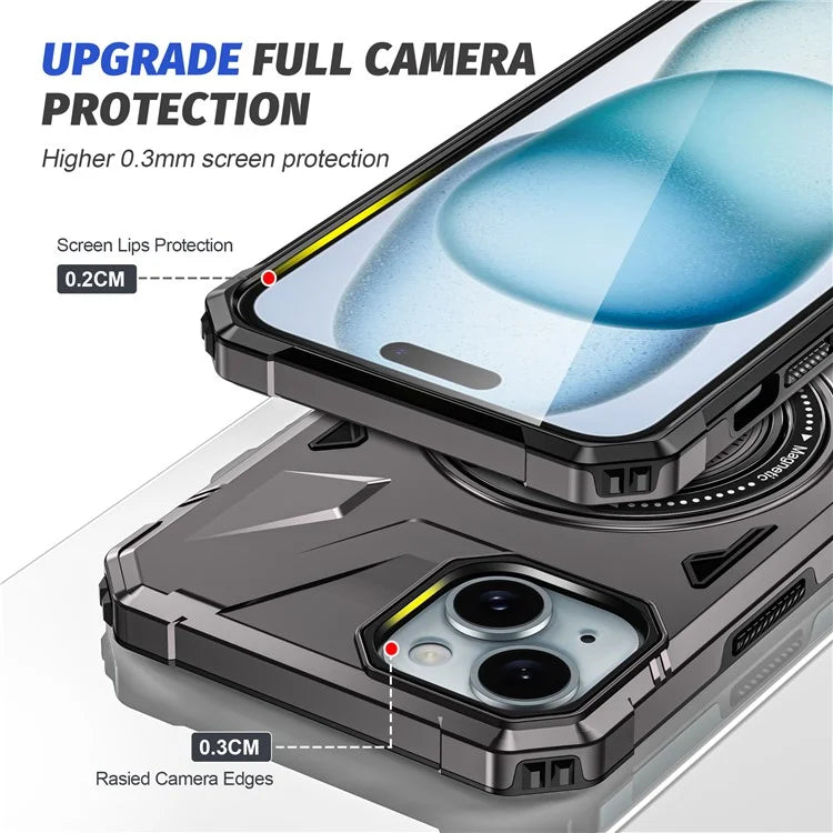 For iPhone 13 / 14 6.1 inch Magnetic Phone Case TPU+PC Kickstand Protective Cover