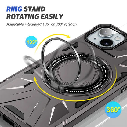 For iPhone 13 / 14 6.1 inch Magnetic Phone Case TPU+PC Kickstand Protective Cover