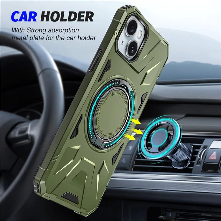 For iPhone 13 / 14 6.1 inch Magnetic Phone Case TPU+PC Kickstand Protective Cover