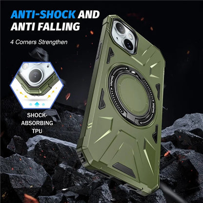For iPhone 13 / 14 6.1 inch Magnetic Phone Case TPU+PC Kickstand Protective Cover