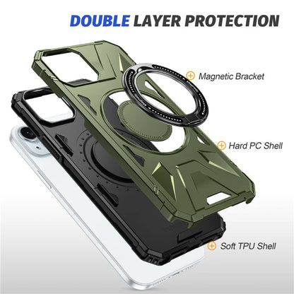 For iPhone 13 / 14 6.1 inch Magnetic Phone Case TPU+PC Kickstand Protective Cover