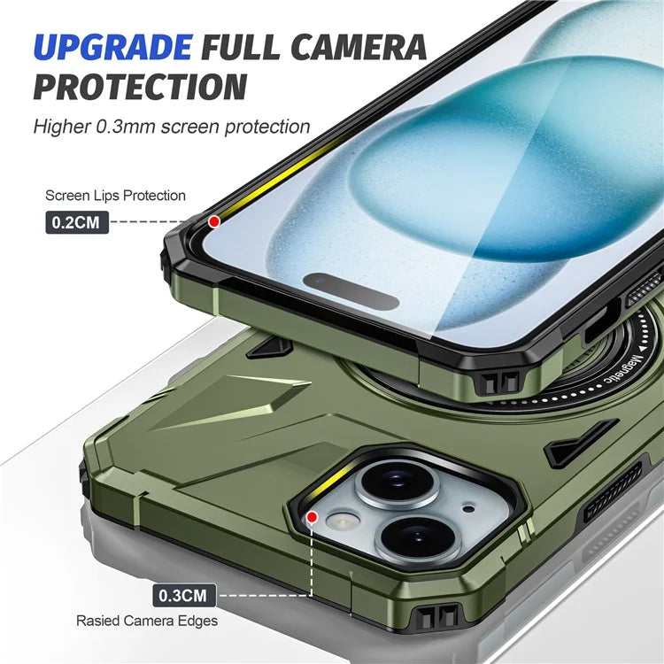 For iPhone 13 / 14 6.1 inch Magnetic Phone Case TPU+PC Kickstand Protective Cover