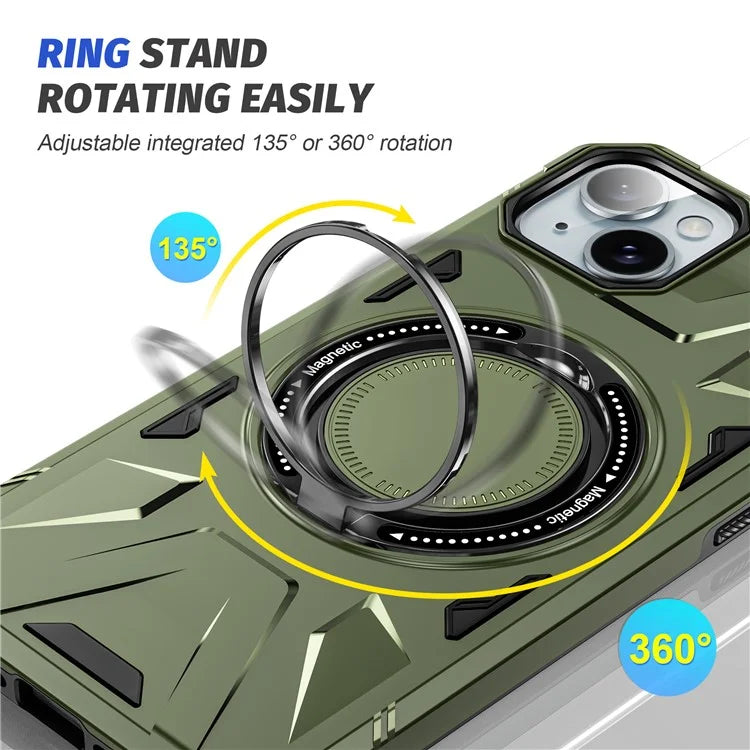 For iPhone 13 / 14 6.1 inch Magnetic Phone Case TPU+PC Kickstand Protective Cover