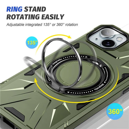For iPhone 13 / 14 6.1 inch Magnetic Phone Case TPU+PC Kickstand Protective Cover