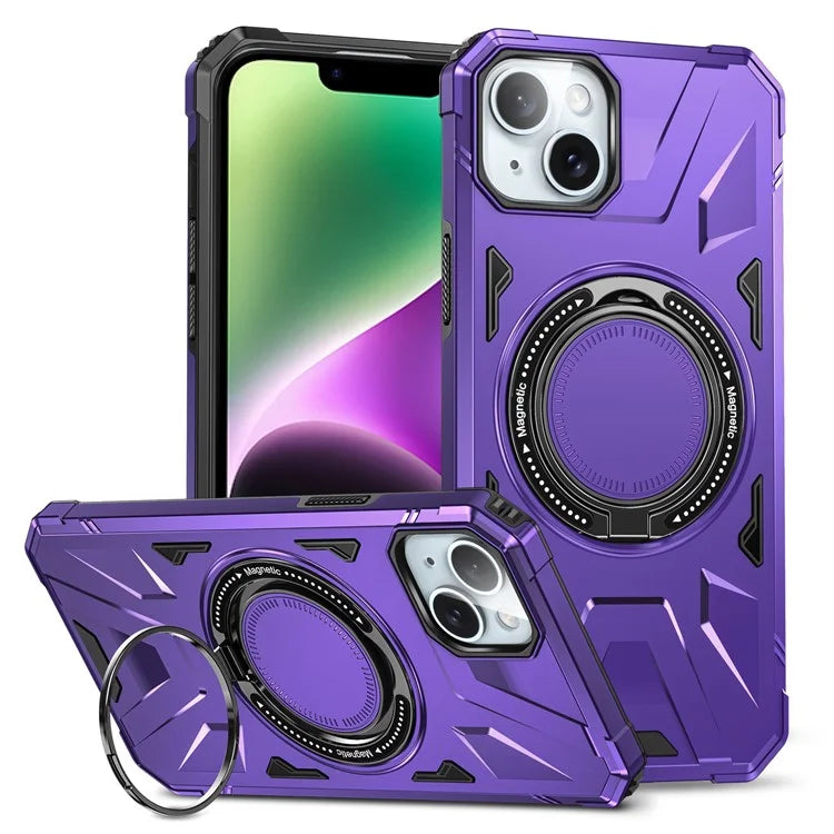For iPhone 13 / 14 6.1 inch Magnetic Phone Case TPU+PC Kickstand Protective Cover