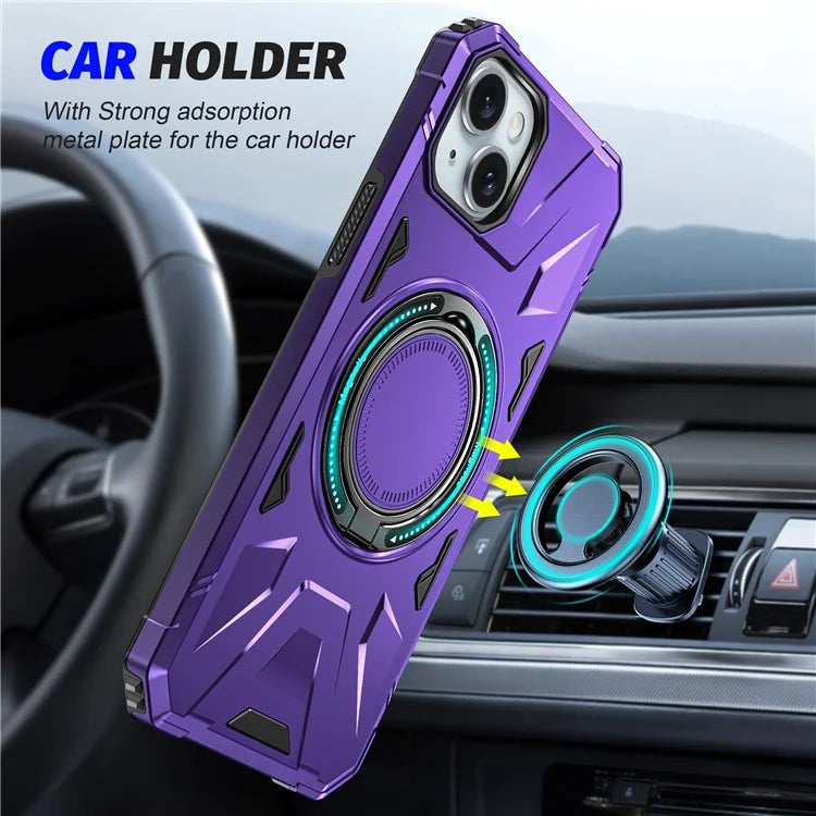 For iPhone 13 / 14 6.1 inch Magnetic Phone Case TPU+PC Kickstand Protective Cover