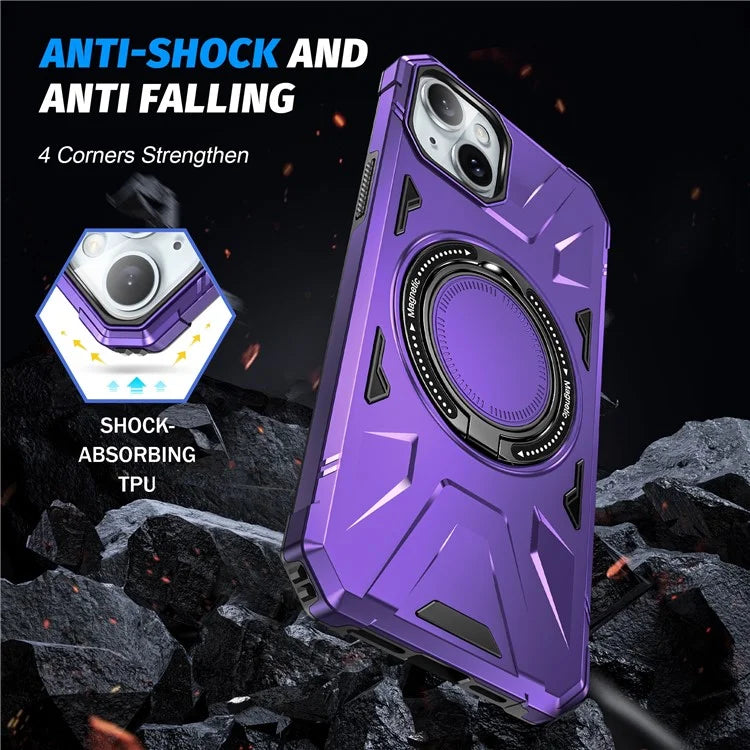 For iPhone 13 / 14 6.1 inch Magnetic Phone Case TPU+PC Kickstand Protective Cover