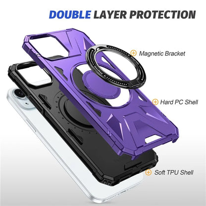 For iPhone 13 / 14 6.1 inch Magnetic Phone Case TPU+PC Kickstand Protective Cover
