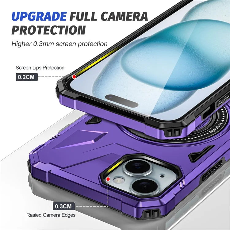 For iPhone 13 / 14 6.1 inch Magnetic Phone Case TPU+PC Kickstand Protective Cover