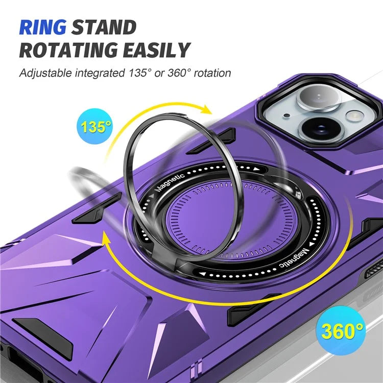 For iPhone 13 / 14 6.1 inch Magnetic Phone Case TPU+PC Kickstand Protective Cover