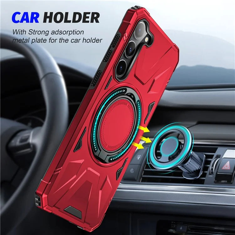 For Samsung Galaxy S24 Magnetic Case TPU+PC Protective Cover with Ring Kickstand