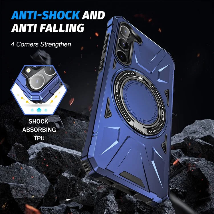 For Samsung Galaxy S24 Magnetic Case TPU+PC Protective Cover with Ring Kickstand