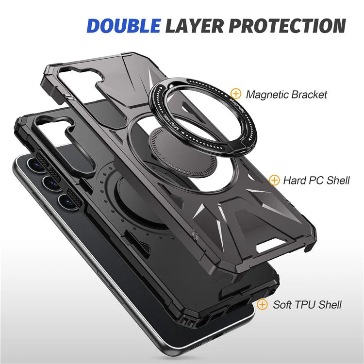 For Samsung Galaxy S24 Magnetic Case TPU+PC Protective Cover with Ring Kickstand