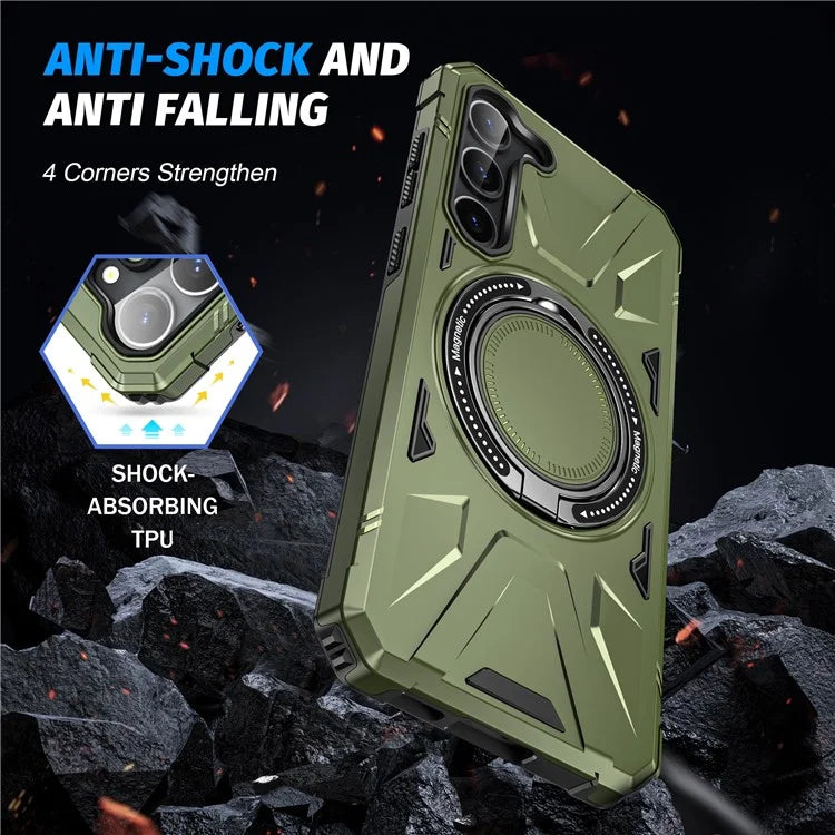 For Samsung Galaxy S24 Magnetic Case TPU+PC Protective Cover with Ring Kickstand