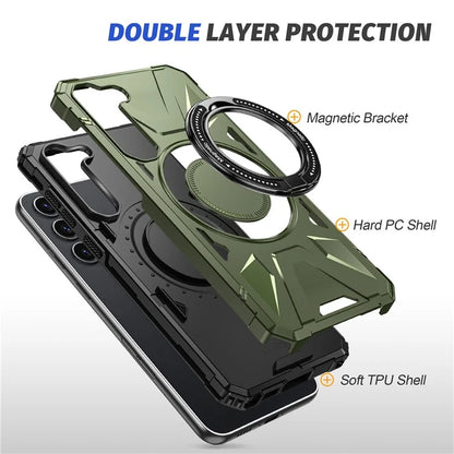For Samsung Galaxy S24 Magnetic Case TPU+PC Protective Cover with Ring Kickstand