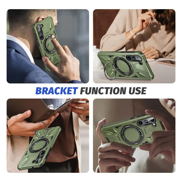 For Samsung Galaxy S24 Magnetic Case TPU+PC Protective Cover with Ring Kickstand