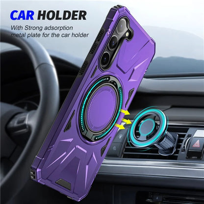 For Samsung Galaxy S24 Magnetic Case TPU+PC Protective Cover with Ring Kickstand