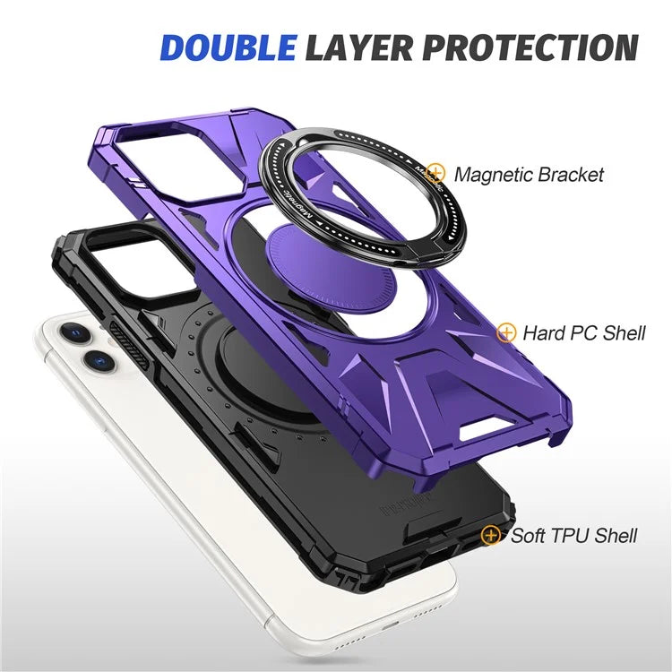 For iPhone 11 Case Anti-fall TPU+PC Kickstand Magnetic Mobile Phone Shell