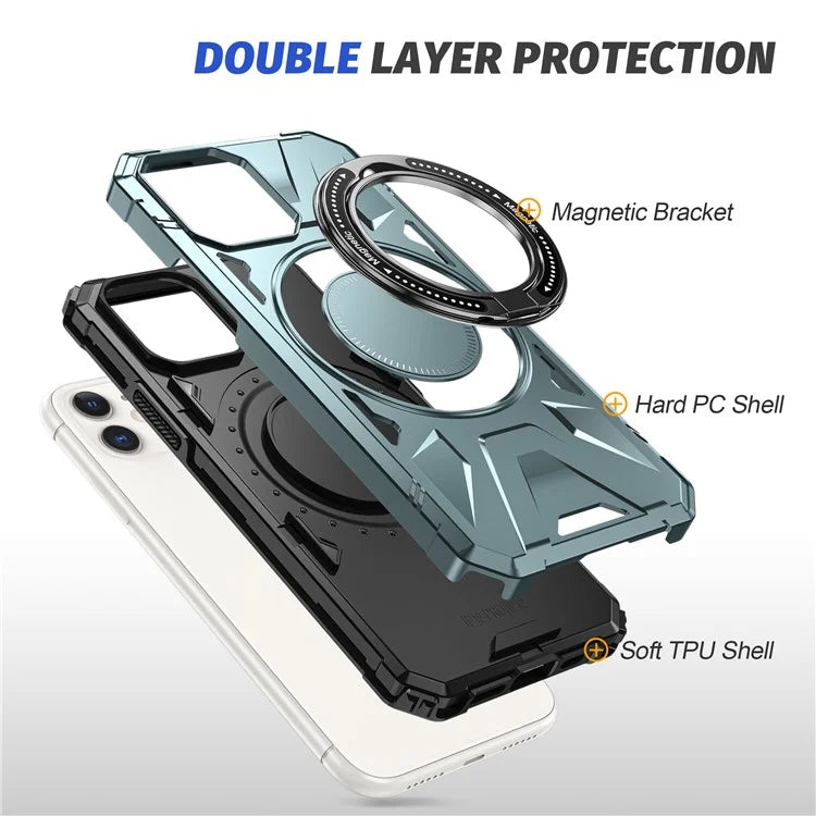 For iPhone 11 Case Anti-fall TPU+PC Kickstand Magnetic Mobile Phone Shell