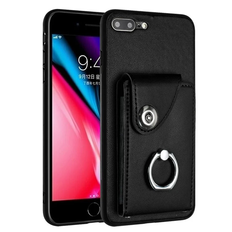YB Leather Coating Series-7 for iPhone 7 Plus / 8 Plus Case PU Leather+TPU Ring Kickstand Cover