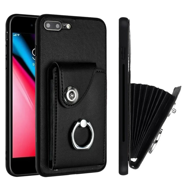 YB Leather Coating Series-7 for iPhone 7 Plus / 8 Plus Case PU Leather+TPU Ring Kickstand Cover